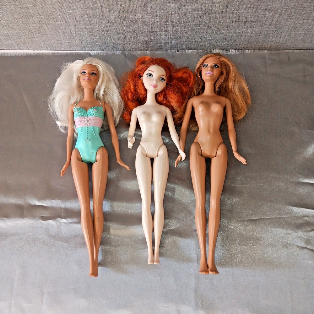 Disney Brave Merida & Barbie Doll Lot‎ of 3 - Red Blonde Brunette Hair Kids Toys